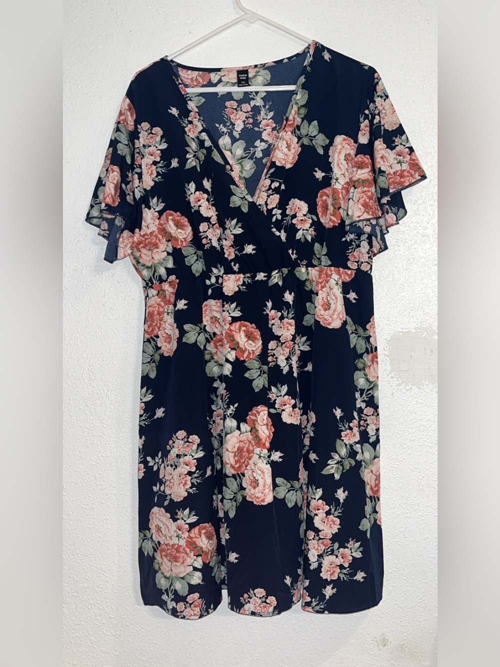 SHEIN Navy Mini Dress with Pink Floral Print